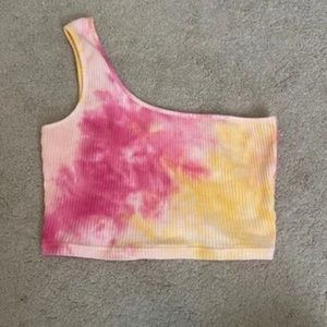One shoulder rib knit tie dye crop top